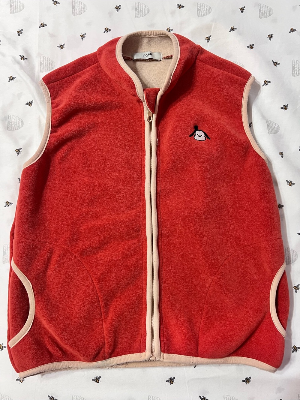 Red Fleece Zip-Up Vest with Cream Trim